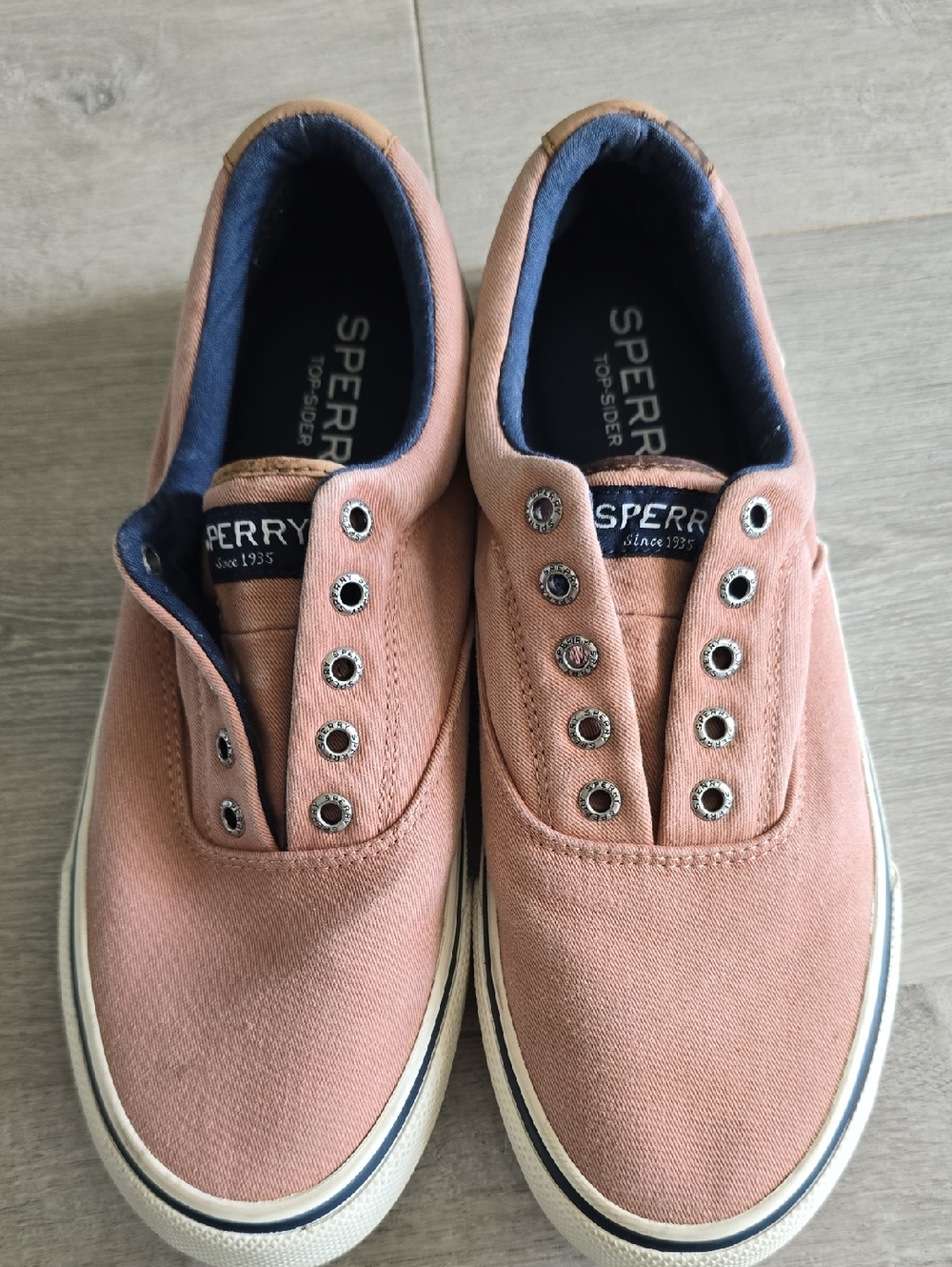 Sperry Slip-On Canvas Sneakers in Rose Pink and Navy